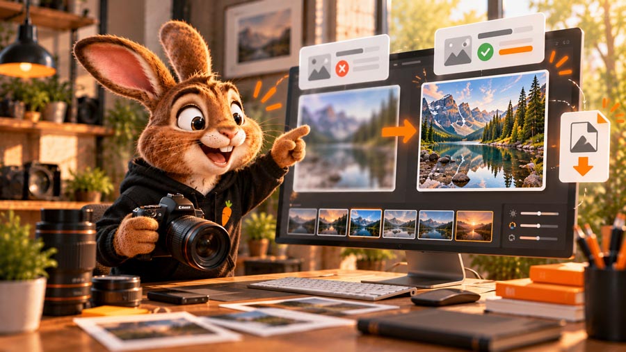Het Web Rabbitz-konijn optimaliseert afbeeldingen voor een website.