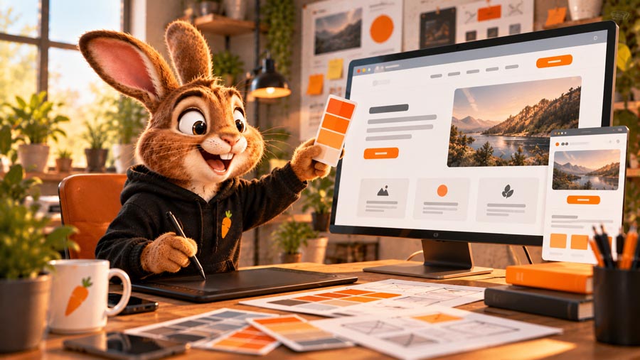 Het Web Rabbitz-konijn vernieuwt het ontwerp van een website.