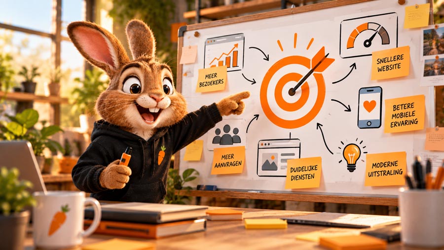 Het Web Rabbitz-konijn stelt doelen voor een betere website vast.