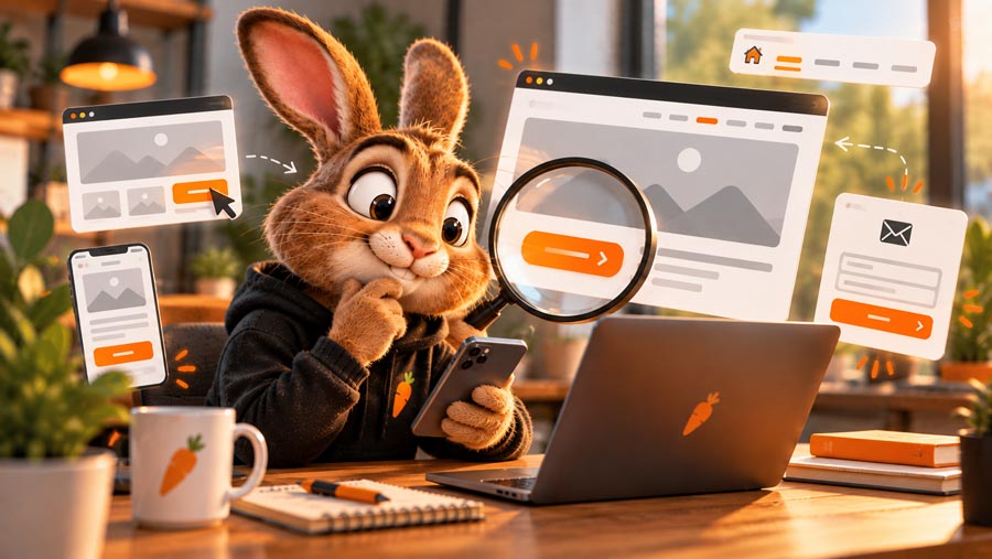 Het Web Rabbitz-konijn controleert de gebruiksvriendelijkheid van een website.
