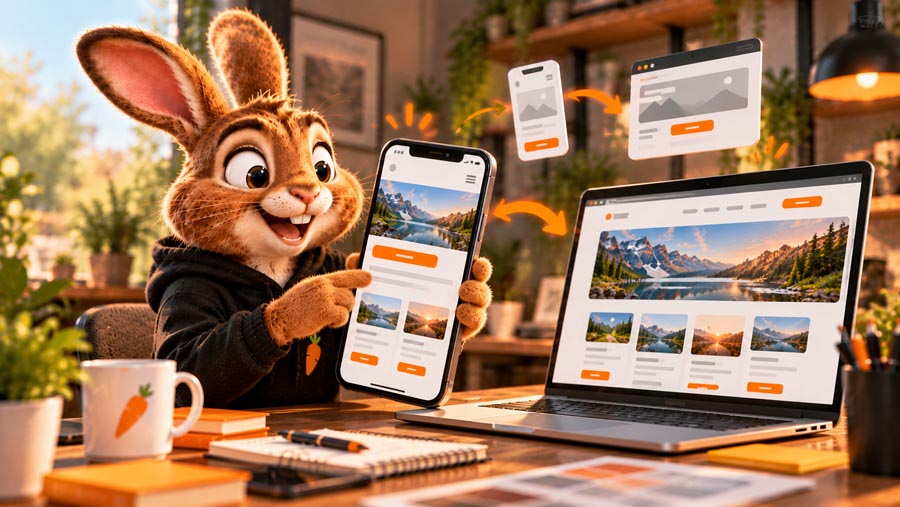 Het Web Rabbitz-konijn test de mobiele weergave van een website.
