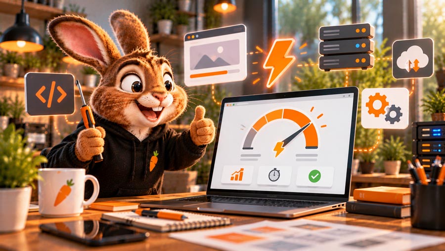 Het Web Rabbitz-konijn verbetert de snelheid en techniek van een website.