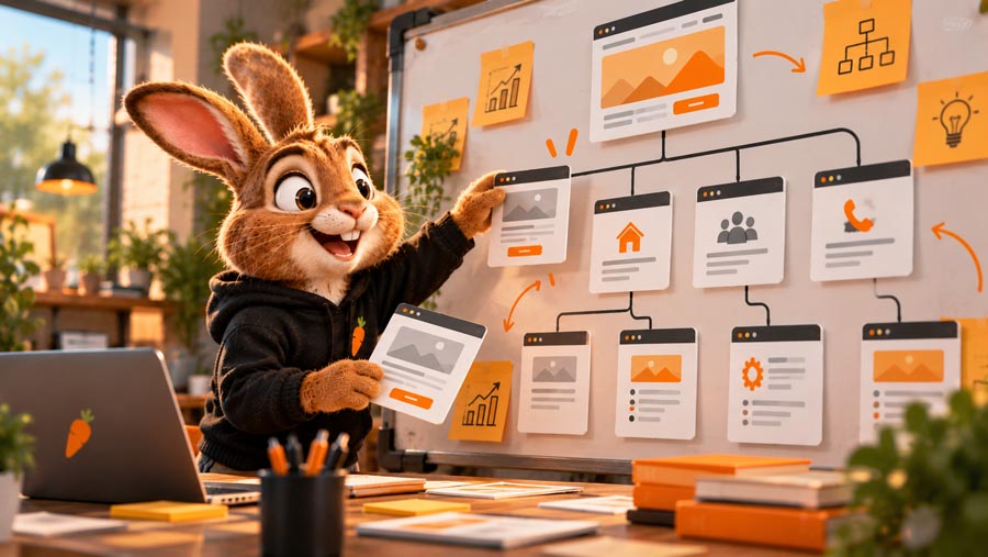 Het Web Rabbitz-konijn brengt de paginastructuur van een website in kaart.