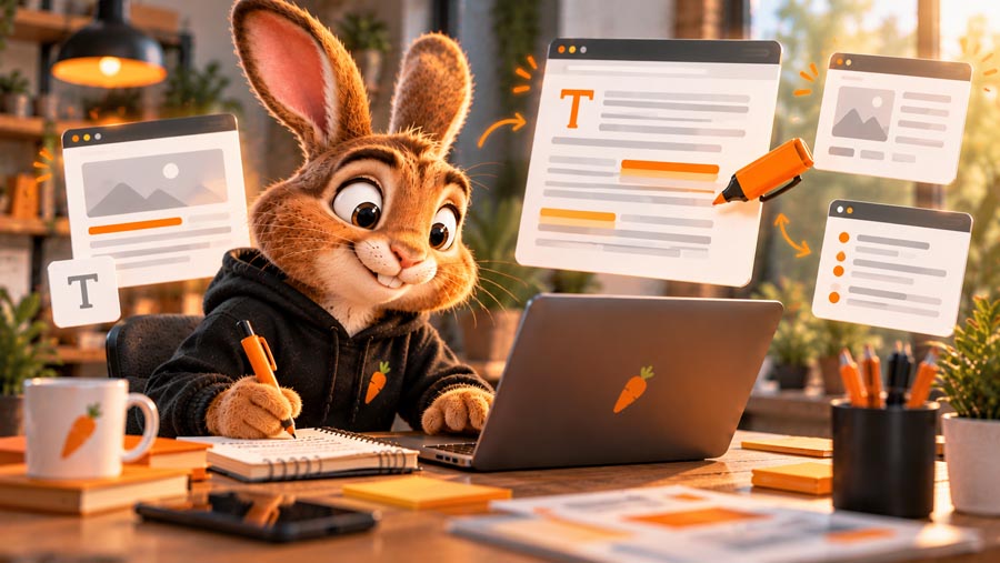 Het Web Rabbitz-konijn verbetert de teksten van een website.
